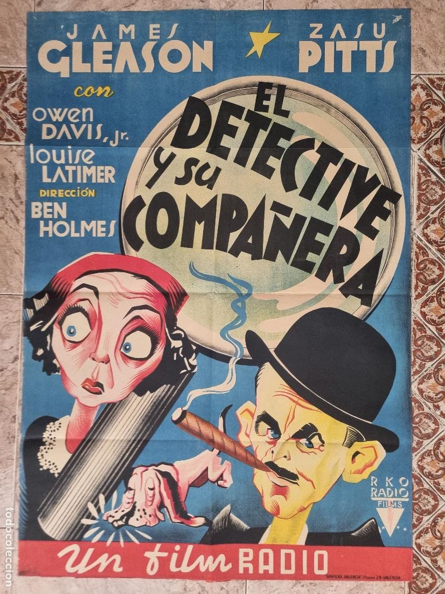 Cine: CARTEL CINE EL DETECTIVE Y SU COMPA&Ntilde;ERA LITOGRAFIA A&Ntilde;OS 1940 RKO RADIO ORIGINAL CC2
