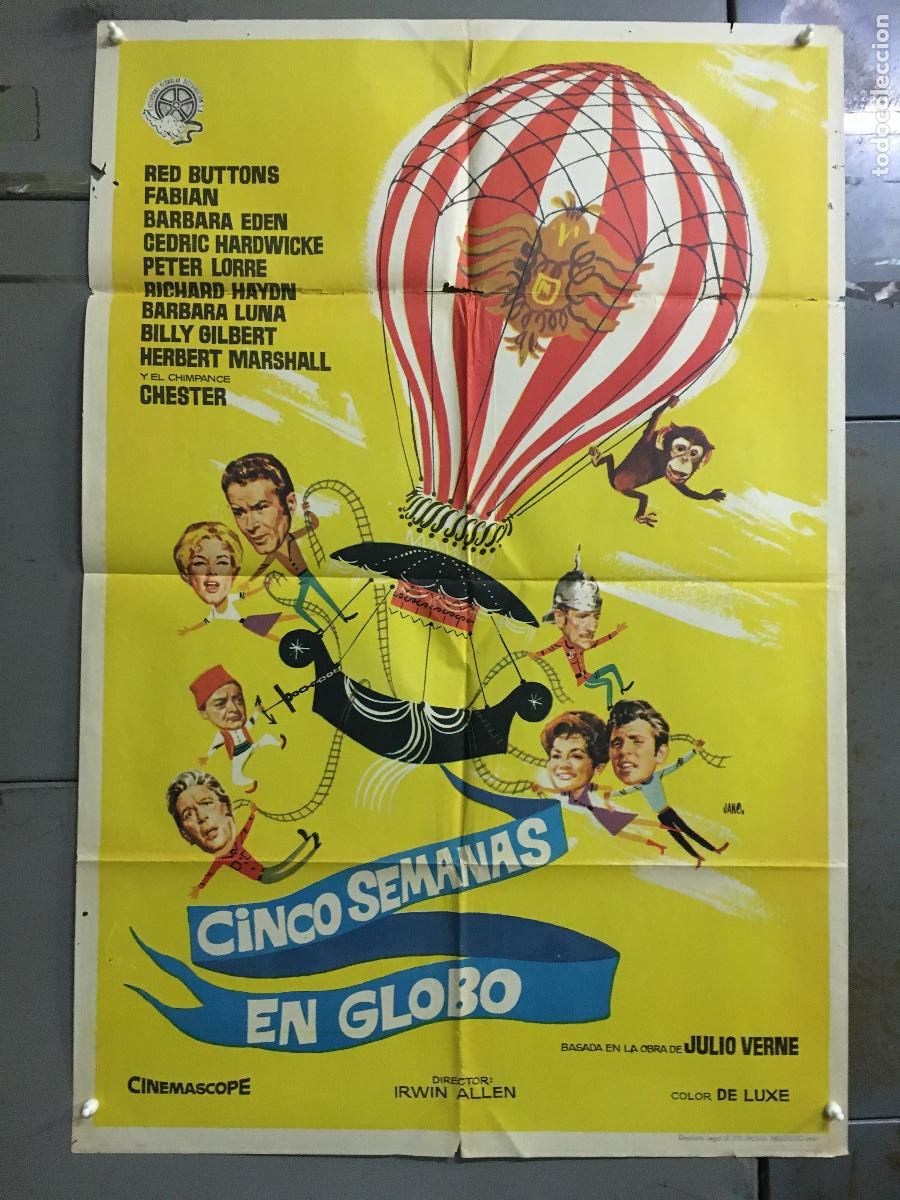Cinema: ODC C249 CINCO SEMANAS EN GLOBO JULIO VERNE IRWIN ALLEN POSTER ORIGINAL 70X100 ESTRENO