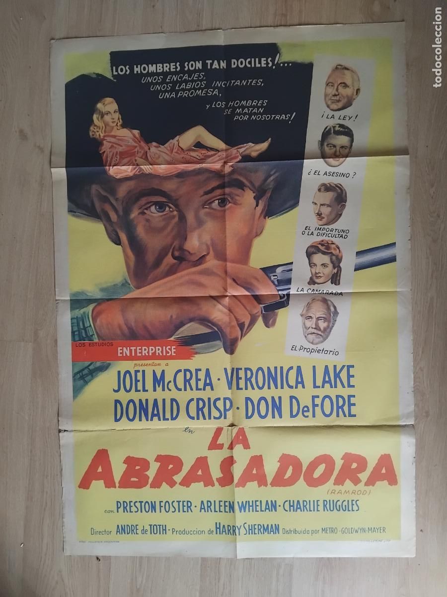 Cine: LA ABRASADORA (LA MUJER DE FUEGO) VERONICA LAKE. CARTEL DE CINE POSTER ORIGINAL. 110 X 74 CM.