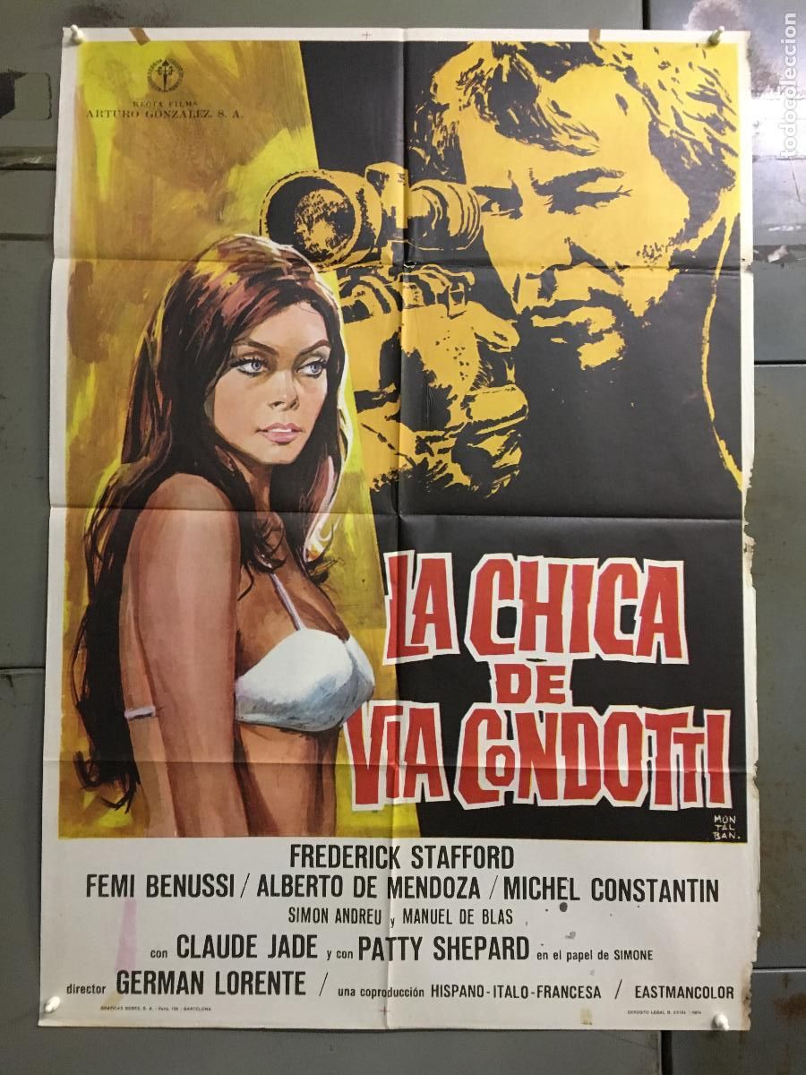 Cinema: ODC C281 LA CHICA DE VIA CONDOTTI FREDERICK STAFFORD FEMI BENUSSI POSTER ORIGINAL 70X100 ESTRENO