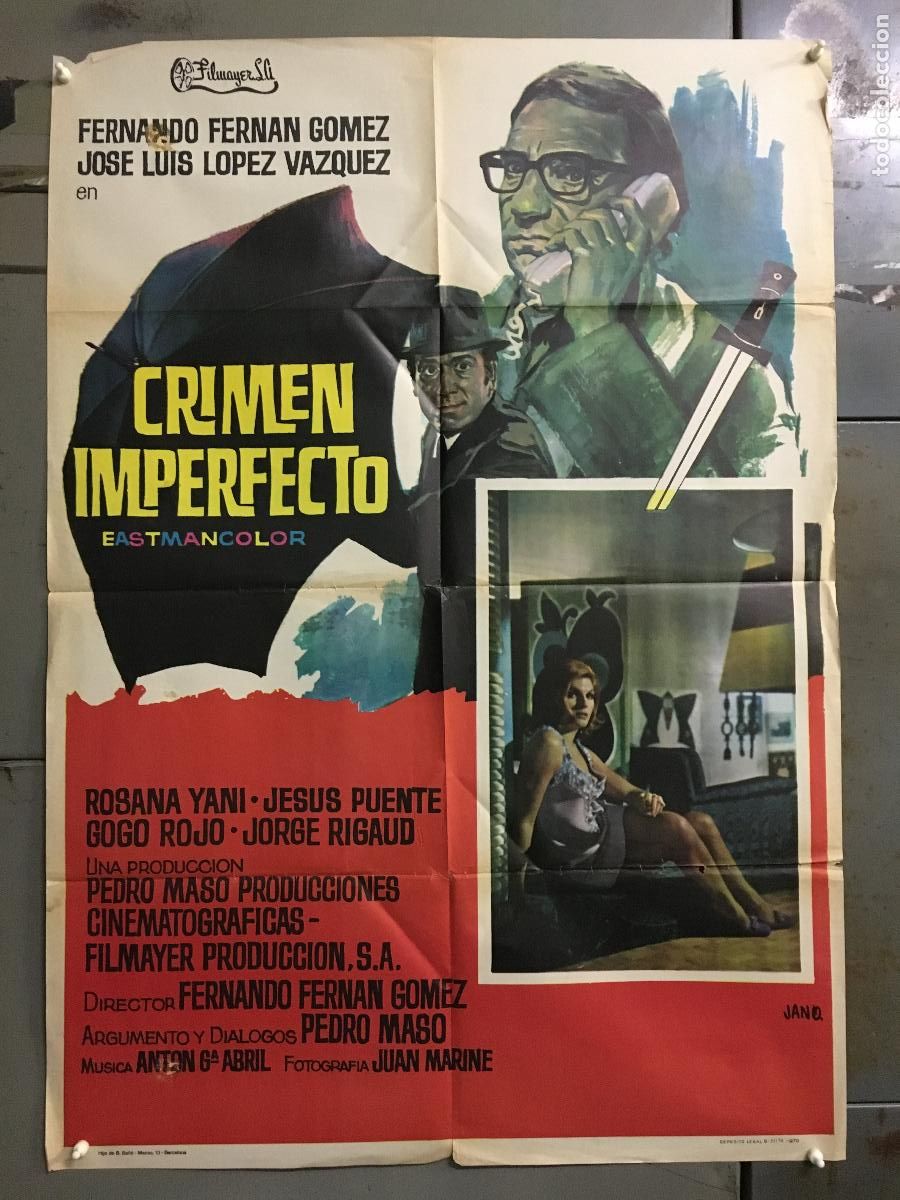 Cine: ODC C287 CRIMEN IMPERFECTO FERNANDO FERNAN GOMEZ J LUIS LOPEZ VAZQUEZ POSTER ORIGINAL 70X100 ESTRENO