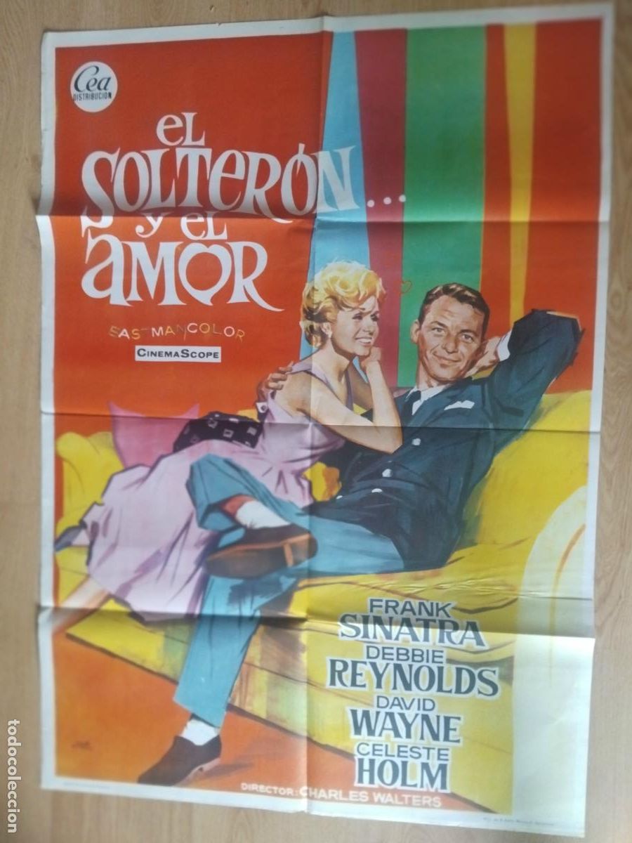 Cine: EL SOLTERO Y EL AMOR FRANK SINATRA. DEBBIE REYNOLDS CARTEL DE CINE POSTER ORIGINAL. 100 X 70 CM.