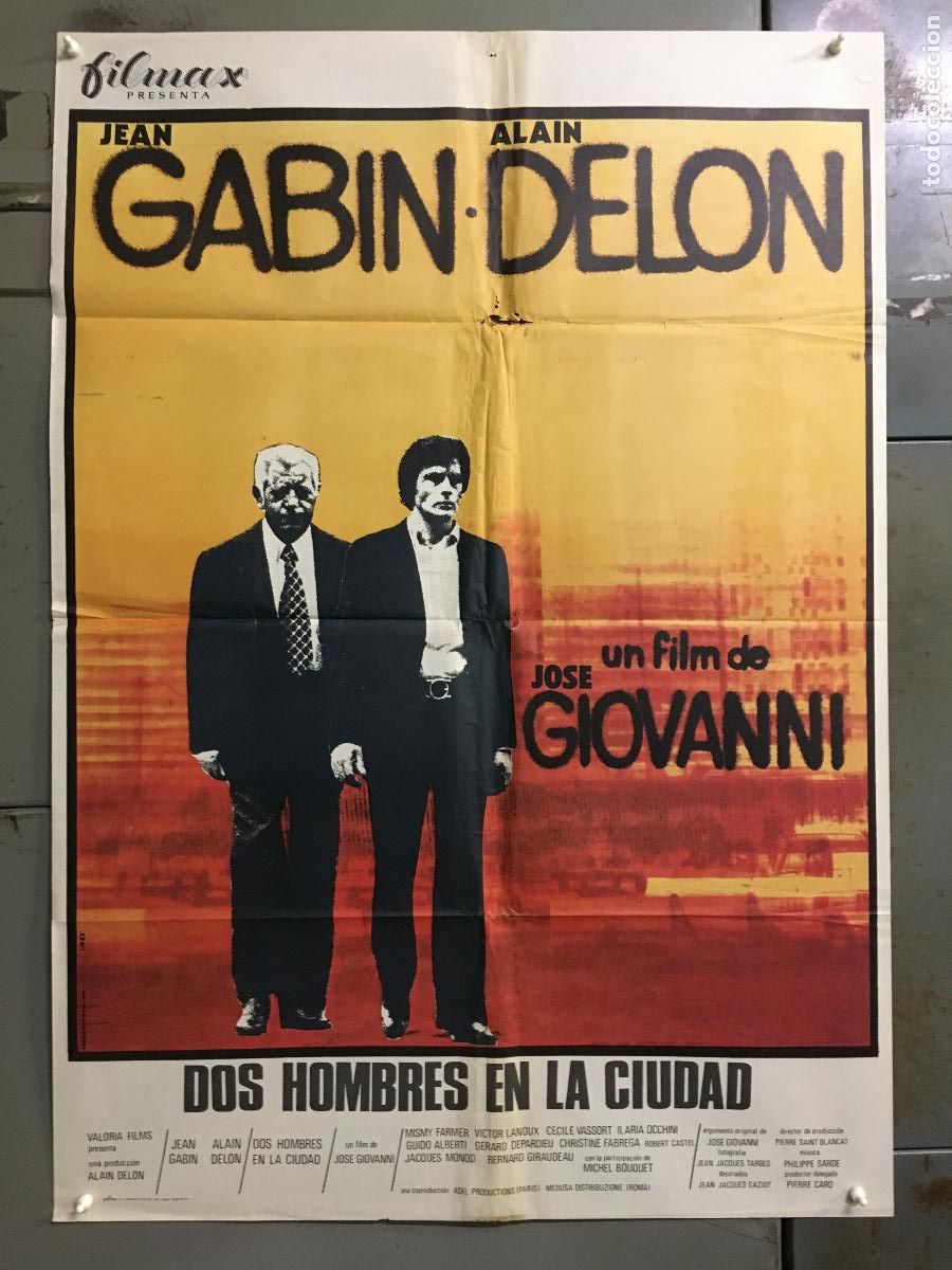Cine: ODC C343 DOS HOMBRES EN LA CIUDAD ALAIN DELON JEAN GABIN POSTER ORIGINAL 70X100 ESTRENO