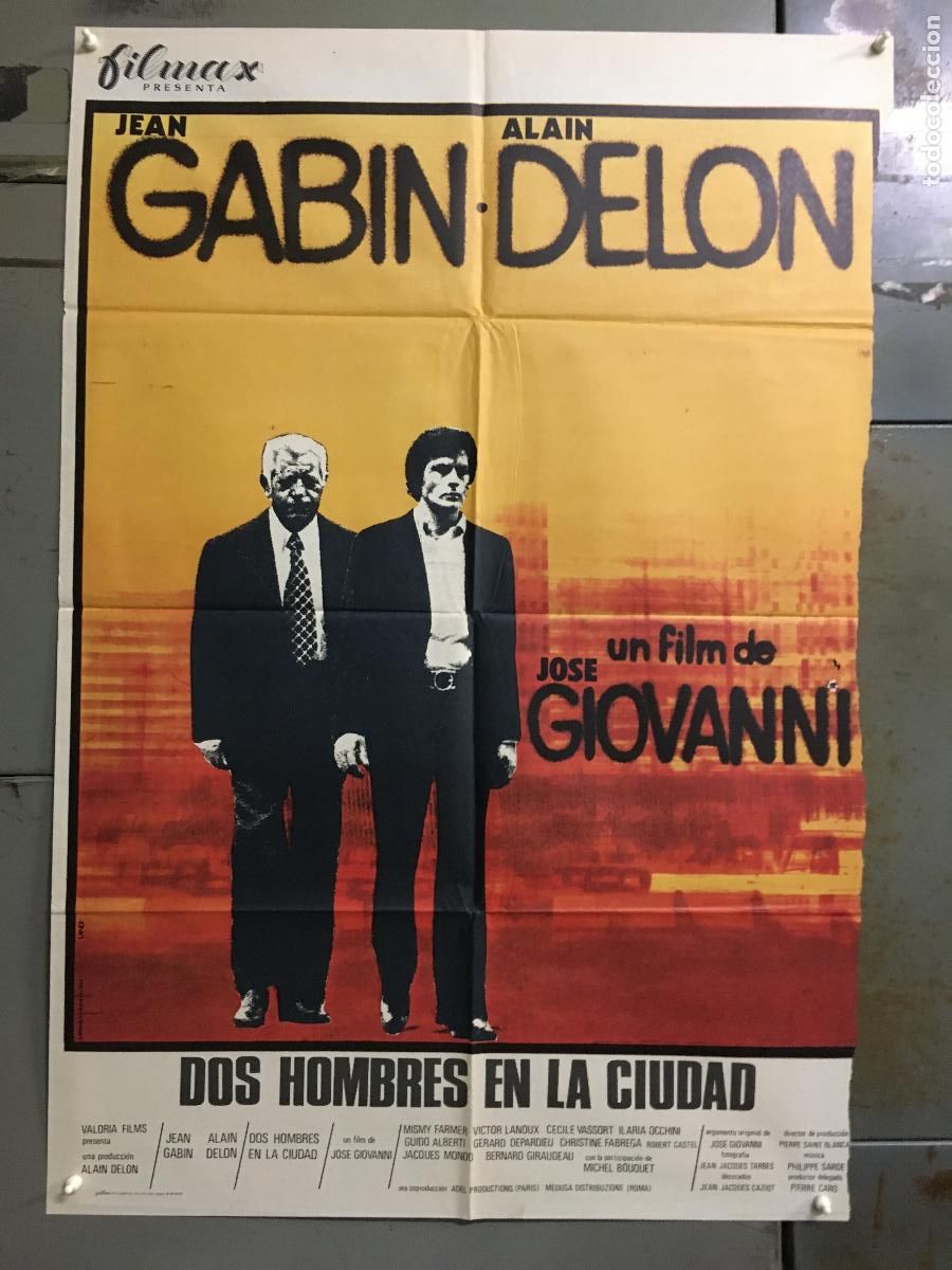 Cine: ODC C344 DOS HOMBRES EN LA CIUDAD ALAIN DELON JEAN GABIN POSTER ORIGINAL 70X100 ESTRENO