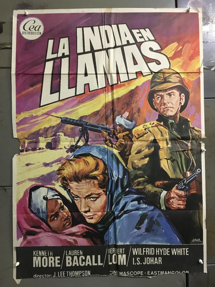 Cine: ODC C358 LA INDIA EN LLAMAS LAUREN BACALL KENNETH MORE POSTER ORIGINAL 70X100 ESPA&Ntilde;OL R-75