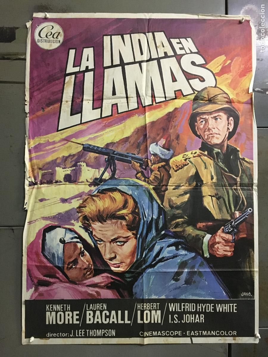 Cine: ODC C359 LA INDIA EN LLAMAS LAUREN BACALL KENNETH MORE POSTER ORIGINAL 70X100 ESPA&Ntilde;OL R-75