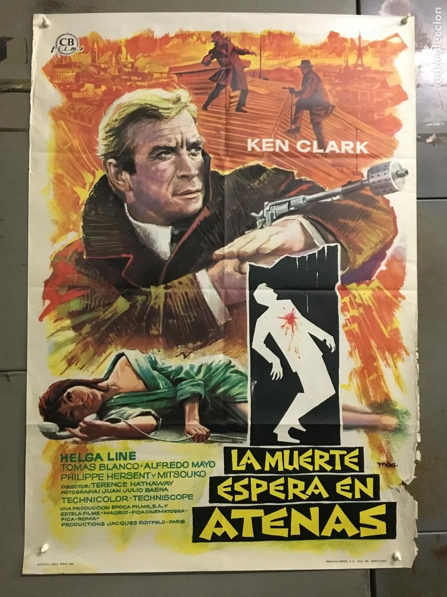 Cine: ODC C373 LA MUERTE ESPERA EN ATENAS KEN CLARK HELGA LINE POSTER ORIGINAL 70X100 ESTRENO