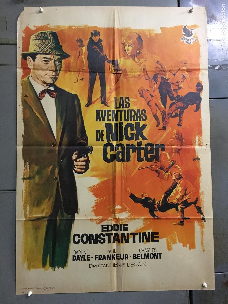 Cine: ODC C392 LAS AVENTURAS DE NICK CARTER EDDIE CONSTANTINE JANO POSTER ORIGINAL 70X100 ESTRENO
