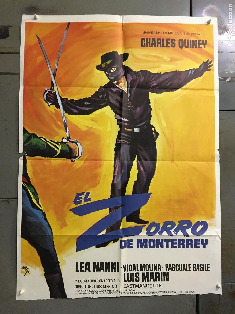 Cinema: ODC C394 EL ZORRO DE MONTERREY CHARLES QUINEY SPAGHETTI POSTER ORIGINAL 70X100 ESTRENO