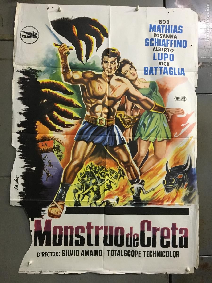 Cine: ODC C397 EL MONSTRUO DE CRETA BOB MATHIAS PEPLUM POSTER ORIGINAL 70X100 ESTRENO