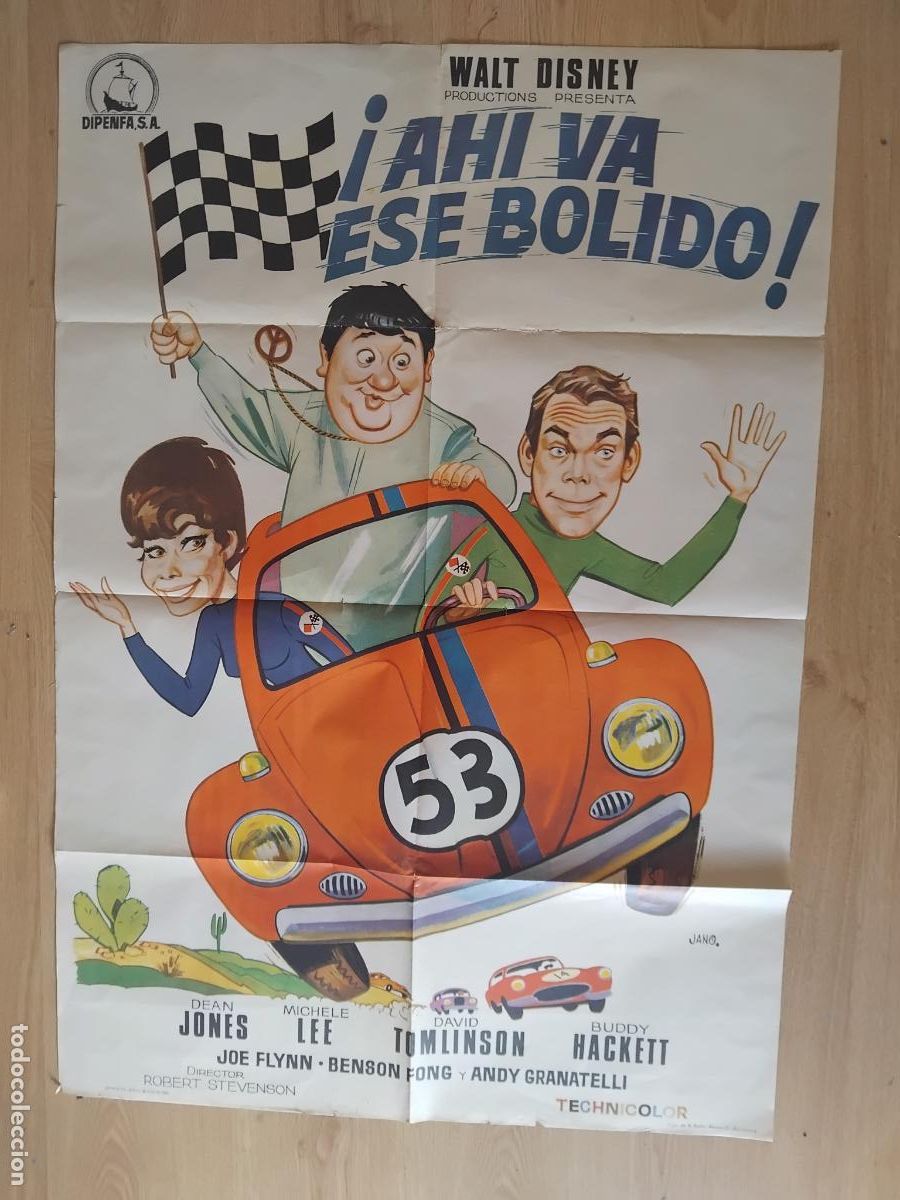 Cine: AHI VA ESE BOLIDO WALT DISNEY AUTOMOVILISMO VOLKSWAGEN CARTEL DE CINE POSTER. 100 X 70 CM.