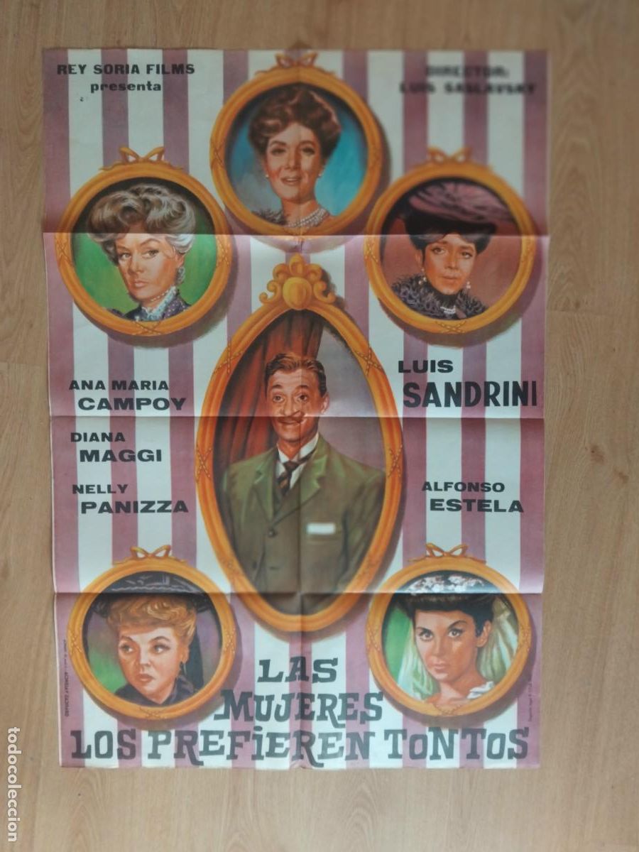 Cine: LAS MUJERES LOS PREFIEREN TONTOS LUIS SANDRINI 1965. CARTEL DE CINE POSTER. 100 X 70 CM.