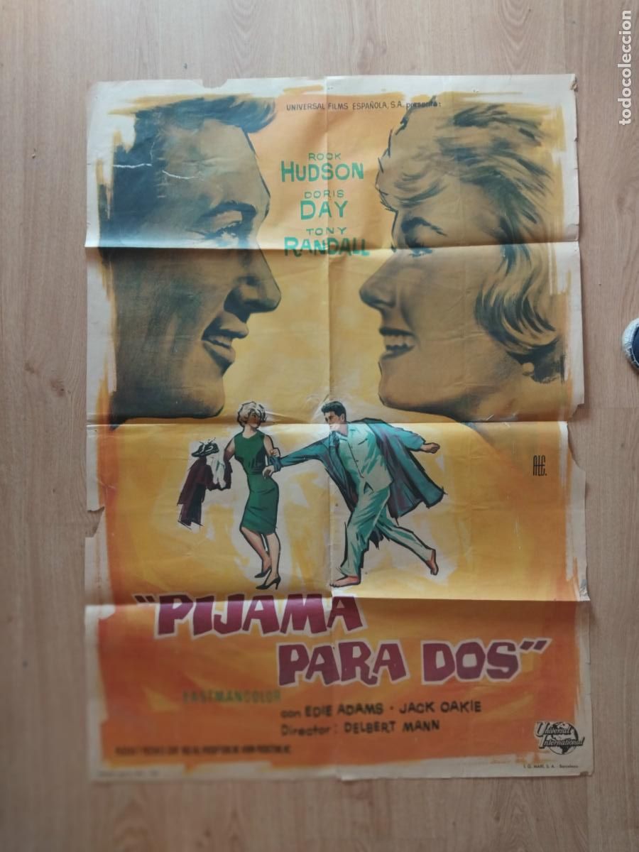 Cine: PIJAMA PARA DOS DORIS DAY ROCK HUDSON. CARTEL DE CINE POSTER. 100 X 70 CM.