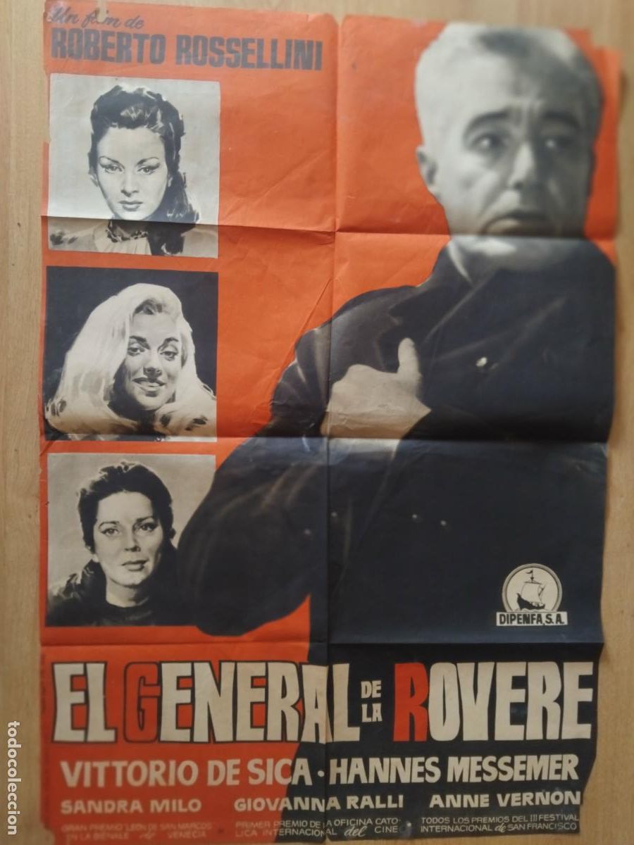 Cine: EL GENERAL DE LA ROVERE. RPBERTO ROSSELLINI-VITTORIO DE SICA. CARTEL DE CINE POSTER. 100 X 70 CM.