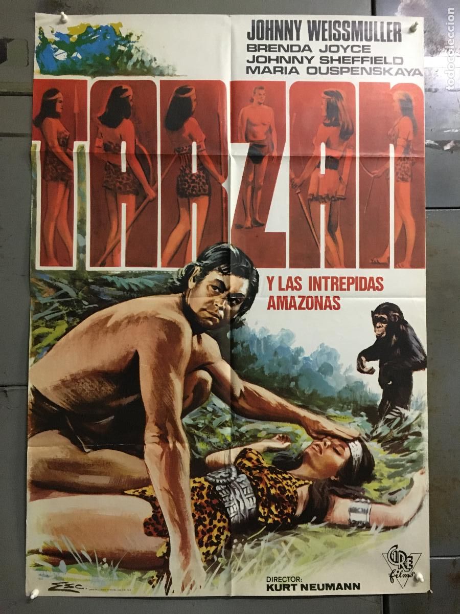 Cine: ODC C437 TARZAN Y LAS INTREPIDAS AMAZONAS JOHNNY WEISSMULLER ESCOBAR POSTER ORIGINAL 70X100 R-70