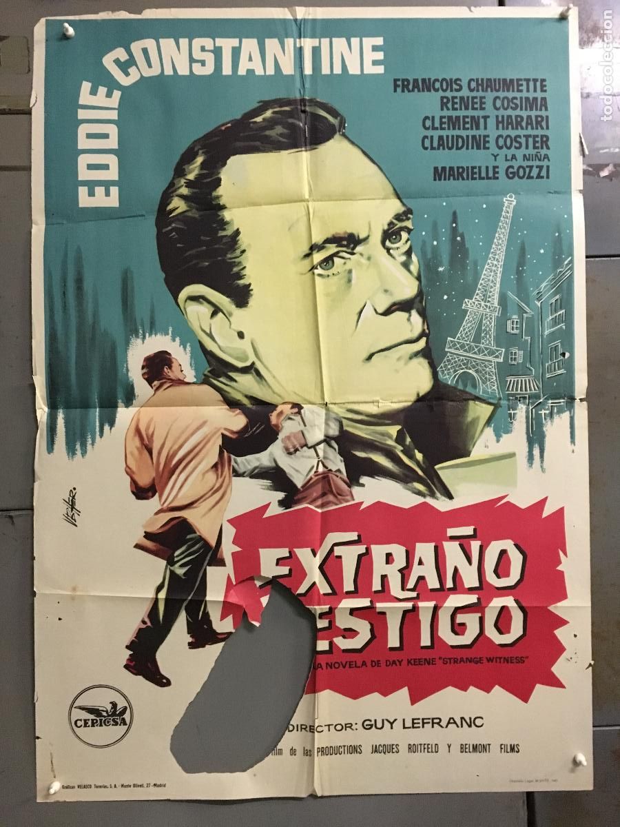 Cine: ODC C456 EXTRA&Ntilde;O TESTIGO EDDIE CONSTANTINE VBHER POSTER ORIGINAL 70X100 ESTRENO