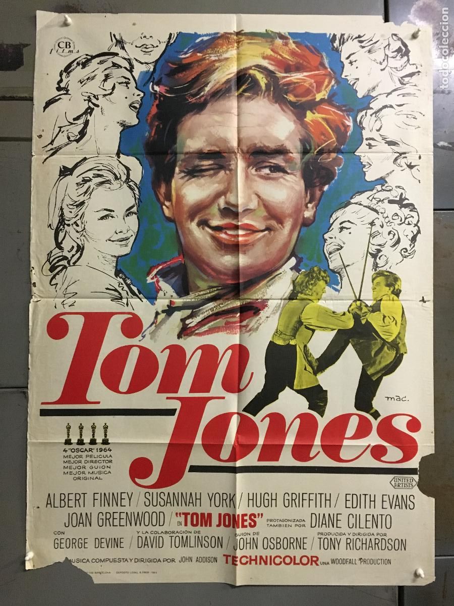 Cinema: ODC C468 TOM JONES ALBERT FINNEY SUSANNAH YORK TONY RICHARDSON POSTER ORIGINAL 70X100 ESTRENO