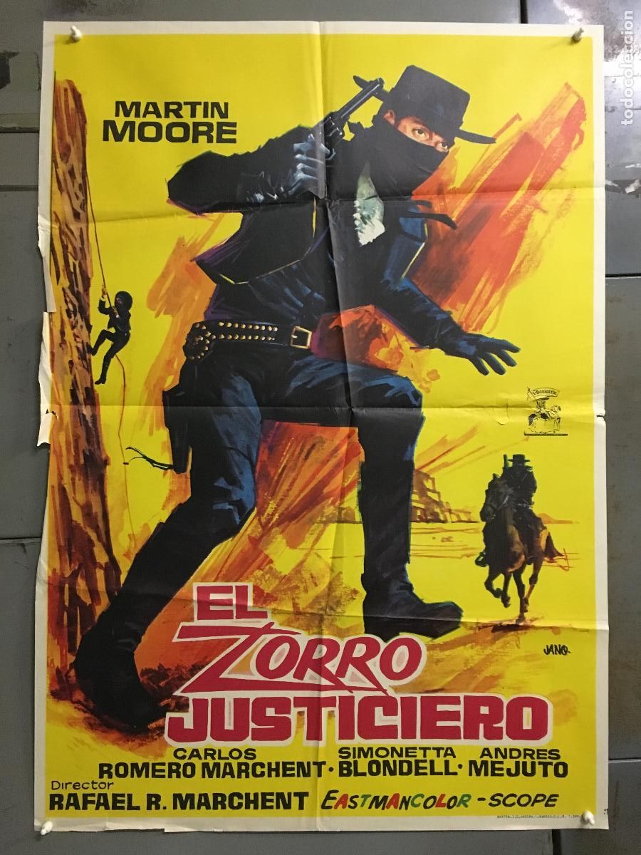 Kino: ODC C472 EL ZORRO JUSTICIERO MARTIN MOORE ROMERO MARCHENT SPAGHETTI POSTER ORIGINAL 70X100 ESTRENO