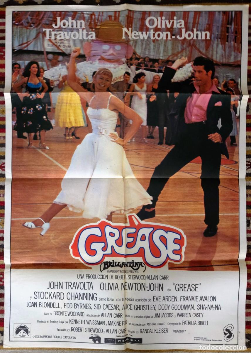 Cine: GREASE 1978 &ndash; Cartel original de estreno + 3 fotocromos de exhibici&oacute;n