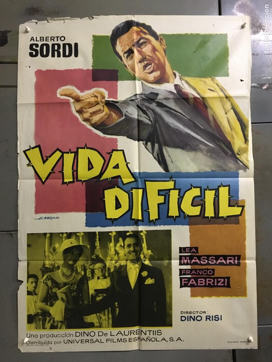 Cin&eacute;ma: ODC C475 VIDA DIFICIL ALBERTO SORDI ALBERICIO POSTER ORIGINAL 70X100 ESTRENO