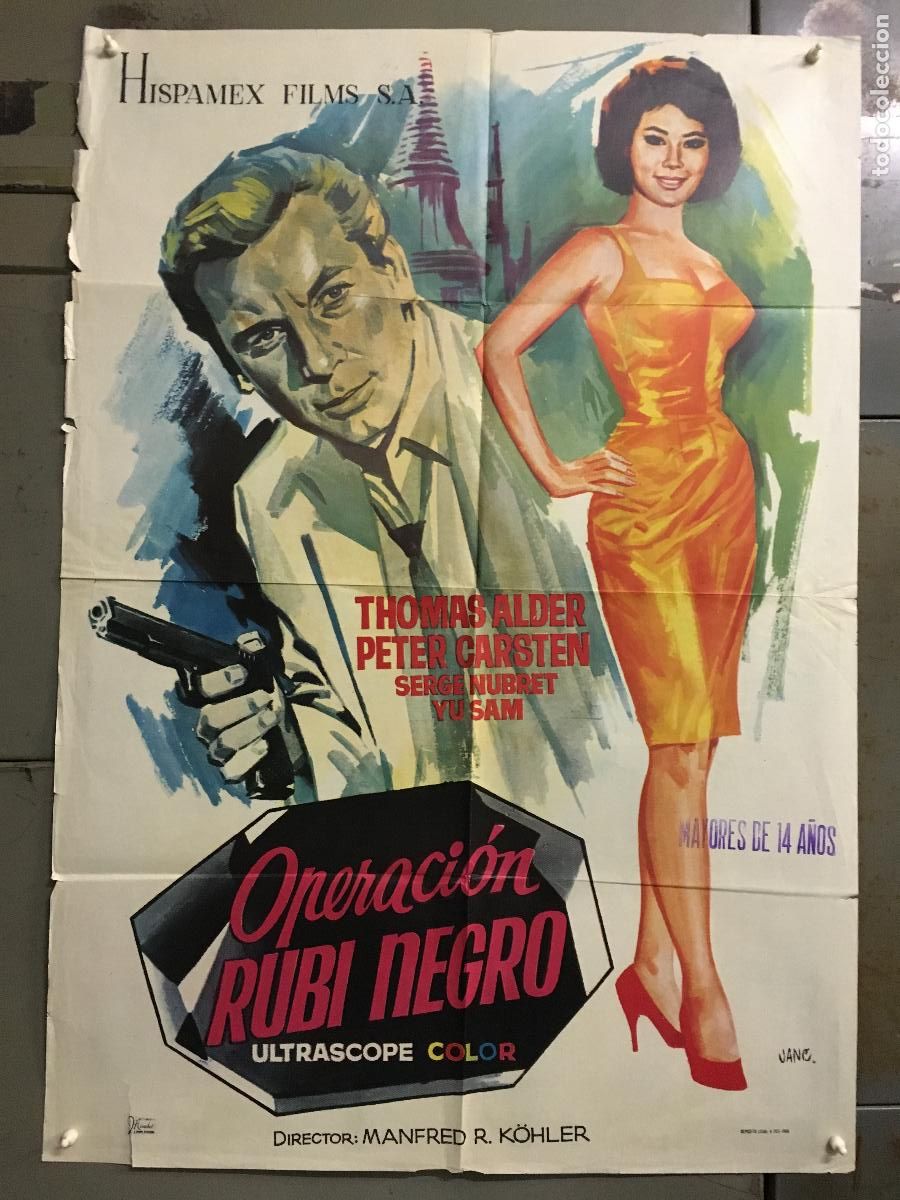 Cine: ODC C485 OPERACION RUBI NEGRO THOMAS ALDER PETER CARSTEN POSTER ORIGINAL 70X100 ESTRENO