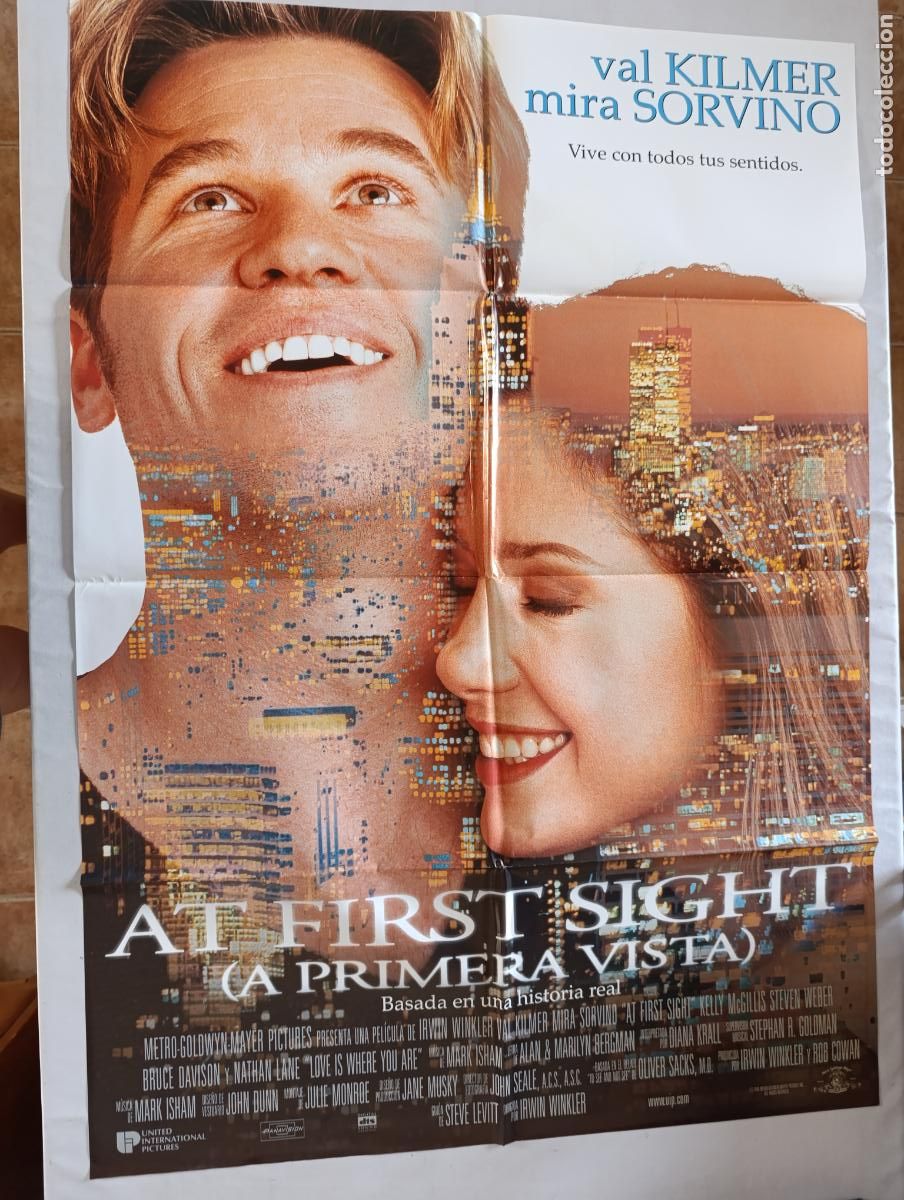 Cine: POSTER ORIGINAL AT FIRST SIGHT (A PRIMERA VISTA) - 97 X 68 CM - VAL KILMER, MIRA SORVINO (387)