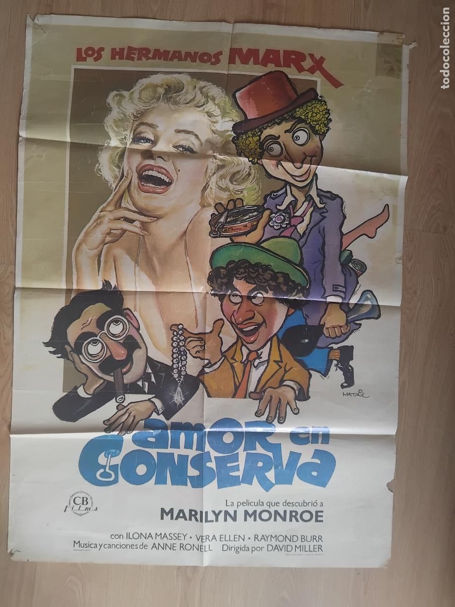 Cine: AMOR EN CONSERVA MARILYN MONROE HERMANOS MARX. CARTEL DE CINE POSTER ORIGINAL. 100 X 70 CM.