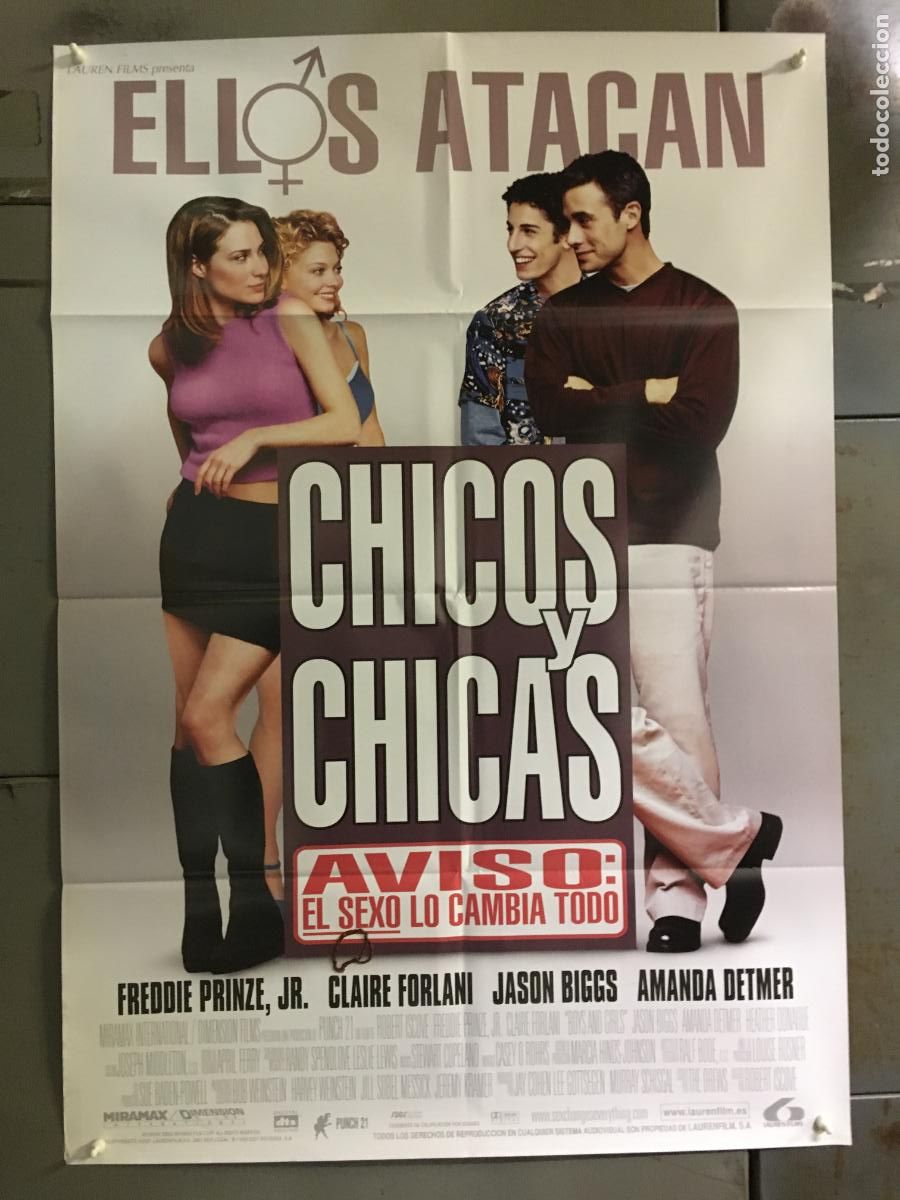 Cine: AFL65 CHICOS Y CHICAS FREDDIE PRINZE JR JASON BIGGS AMANDA DETMER POSTER ORIGINAL 70X100 ESTRENO