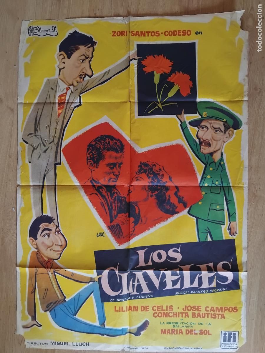Cine: LOS CLAVELES - ZORI, SANTOS, CODESO, LILIAN DE CELIS. CARTEL DE CINE POSTER ORIGINAL. 100 X 70 CM