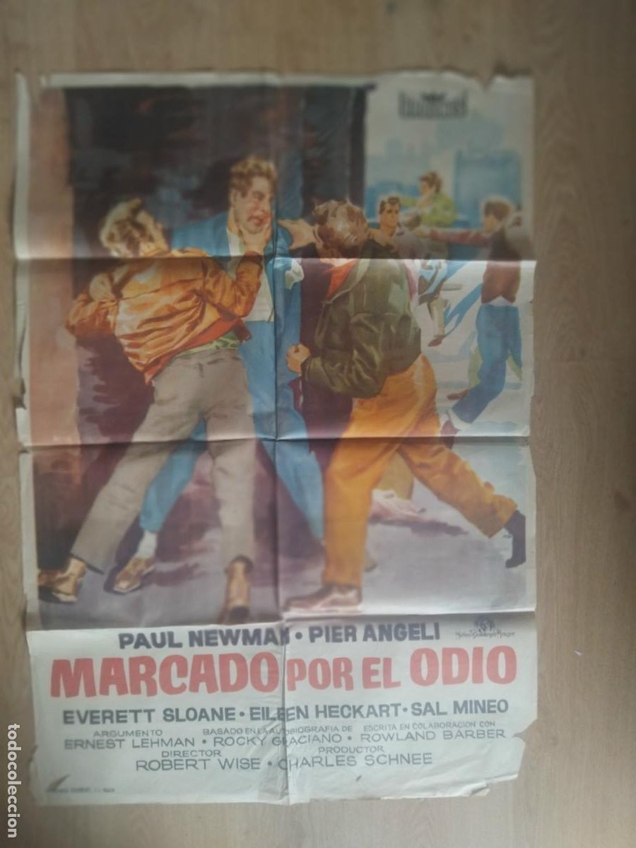 Cine: MARCADO POR EL ODIO PAUL NEWMAN. CARTEL DE CINE POSTER ORIGINAL. 100 X 70 CM.