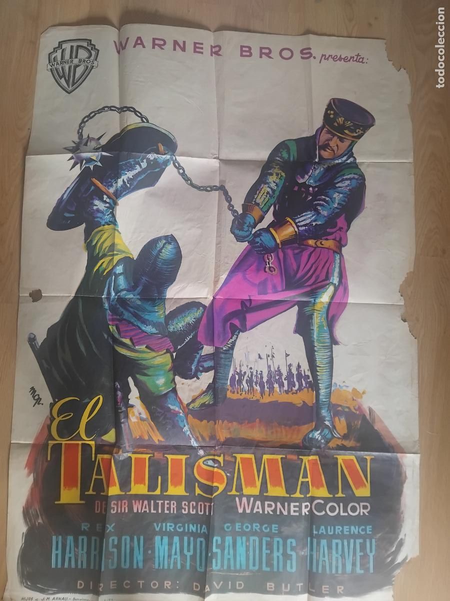Cine: EL TALISMAN REX HARRISON VIRGINIA MAYO. CARTEL DE CINE POSTER ORIGINAL. 100 X 70 CM.