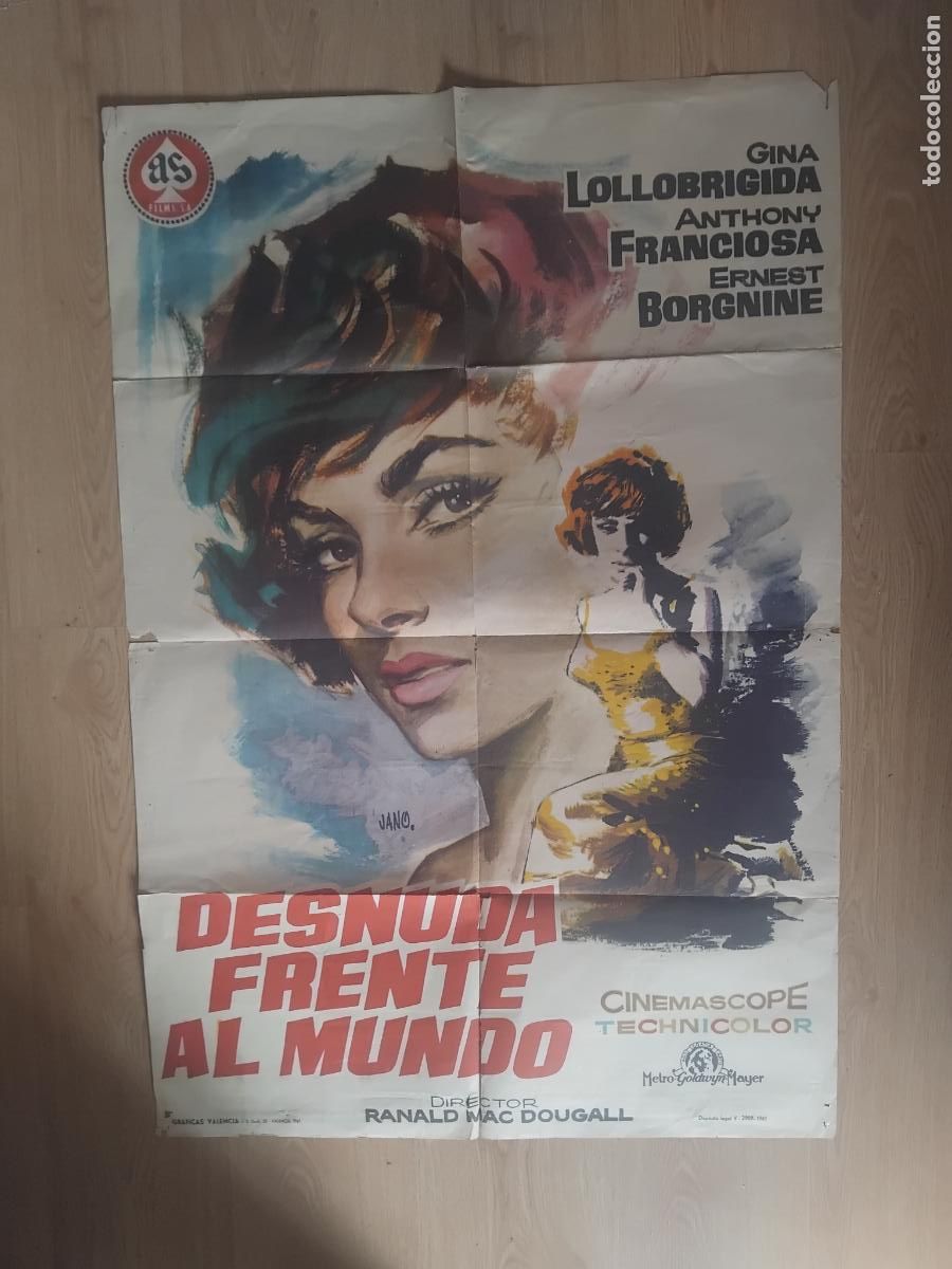 Cine: DESNUDA FRENTE AL MUNDO GINA LOLLOBRIGIDA CARTEL DE CINE POSTER ORIGINAL. 100 X 70 CM.