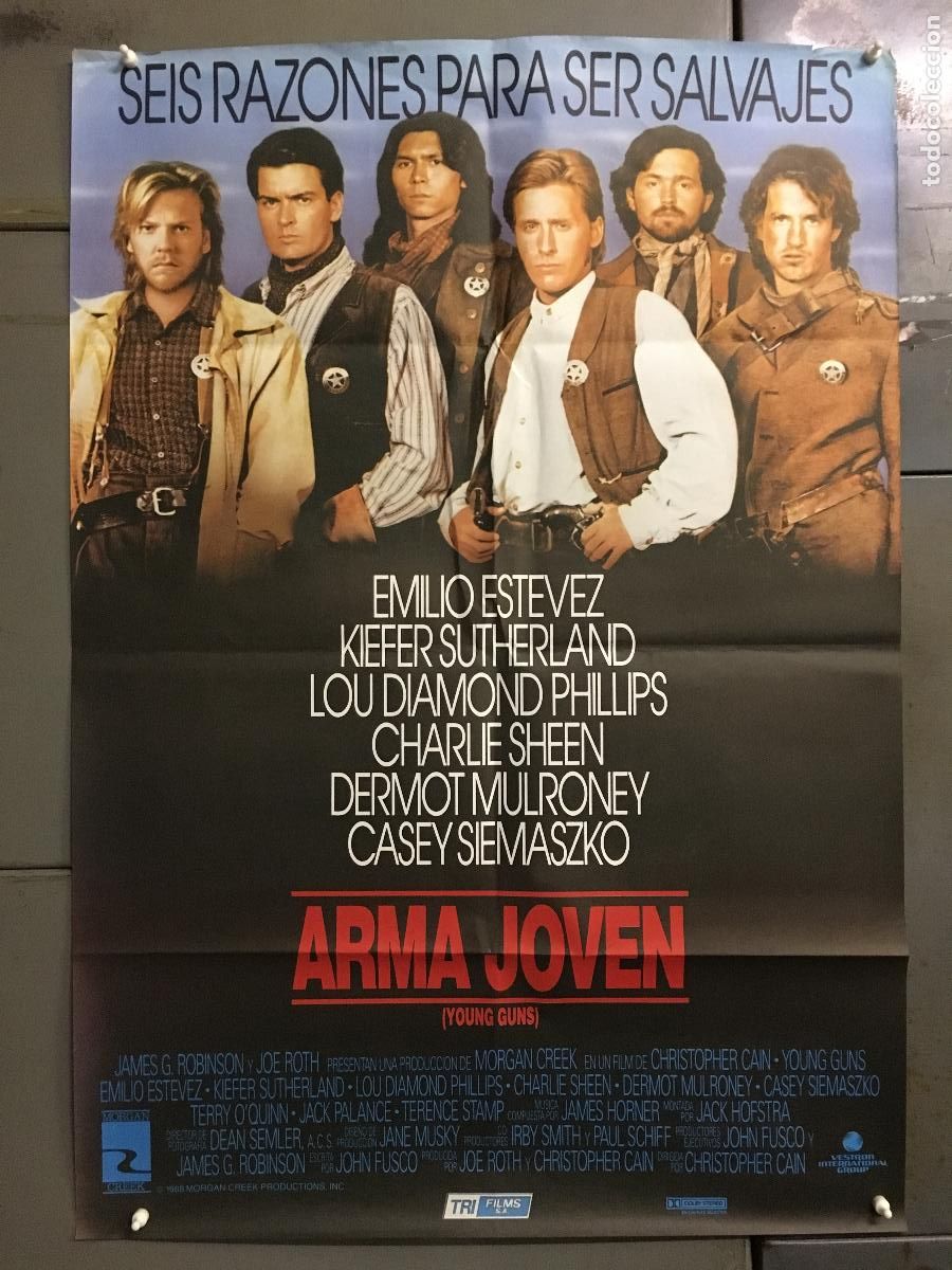 Cine: AFM26 ARMA JOVEN KIEFER SUTHERLAND CHARLIE SHEEN POSTER ORIGINAL 70X100 ESTRENO h2