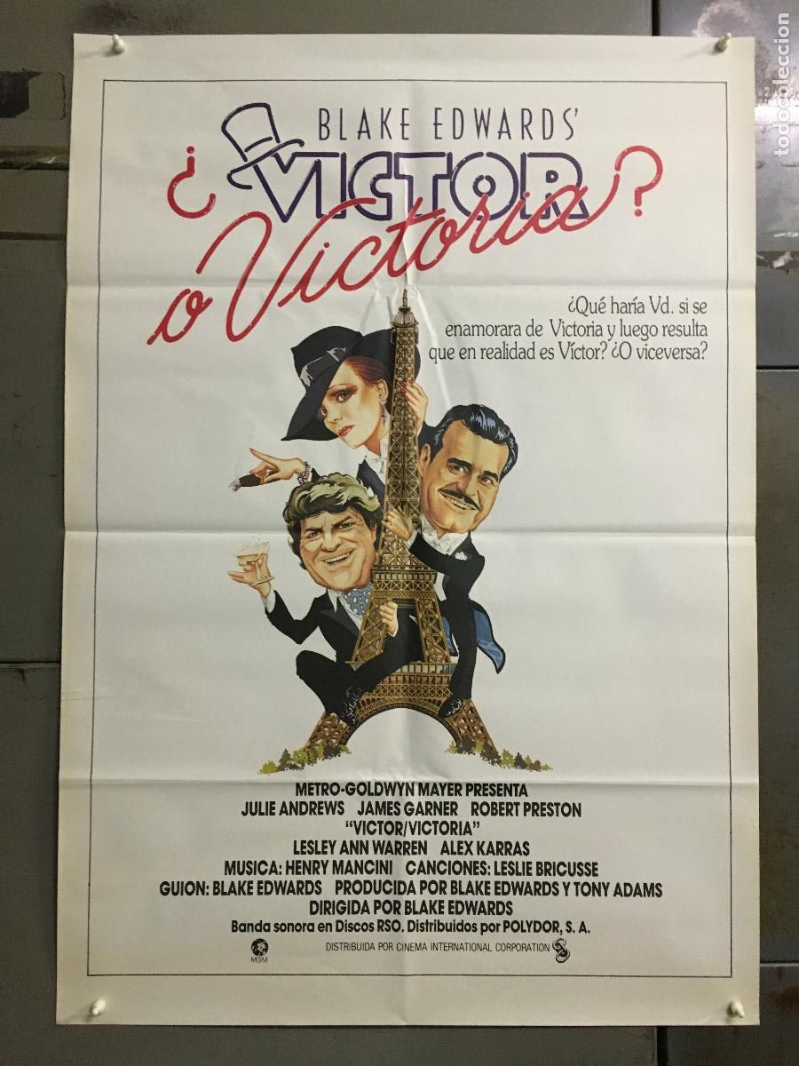Cine: AFM60 VICTOR O VICTORIA JULIE ANDREWS BLAKE EDWARDS ROBERT PRESTON POSTER ORIGINAL 70X100 ESTRENO h6