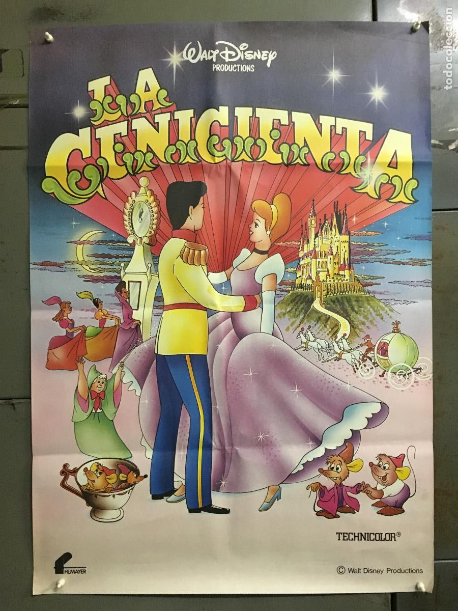 Cine: AFM97 LA CENICIENTA WALT DISNEY POSTER ORIGINAL 70X100 ESPA&Ntilde;OL R-80'S h4