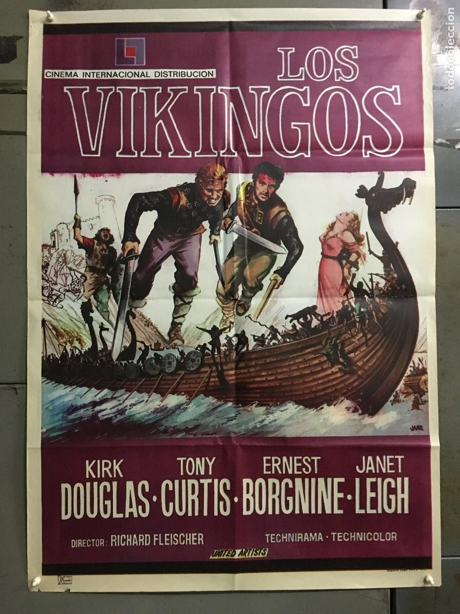 Cine: AFN14 LOS VIKINGOS KIRK DOUGLAS TONY CURTIS JANET LEIGH POSTER ORIGINAL 70X100 h3