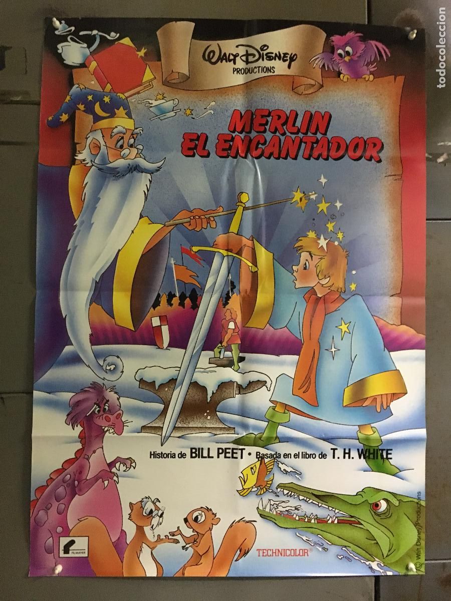 Cine: AFN16 MERLIN EL ENCANTADOR WALT DISNEY POSTER ORIGINAL 70X100 ESPA&Ntilde;OL R-80S h2