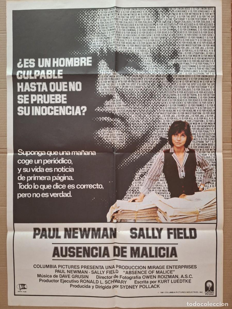 Cine: CARTEL CINE PELICULA AUSENCIA DE MALICIA PAUL NEWMAN SALLY FIELD A&Ntilde;O 1981 A 245