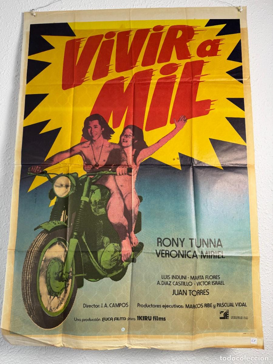 Cine: Cartel Original Vivir a Mil 1976 70x100 cm Rony Tonna Ver&oacute;nica Miriel Cine Espa&ntilde;ol Vintage N68
