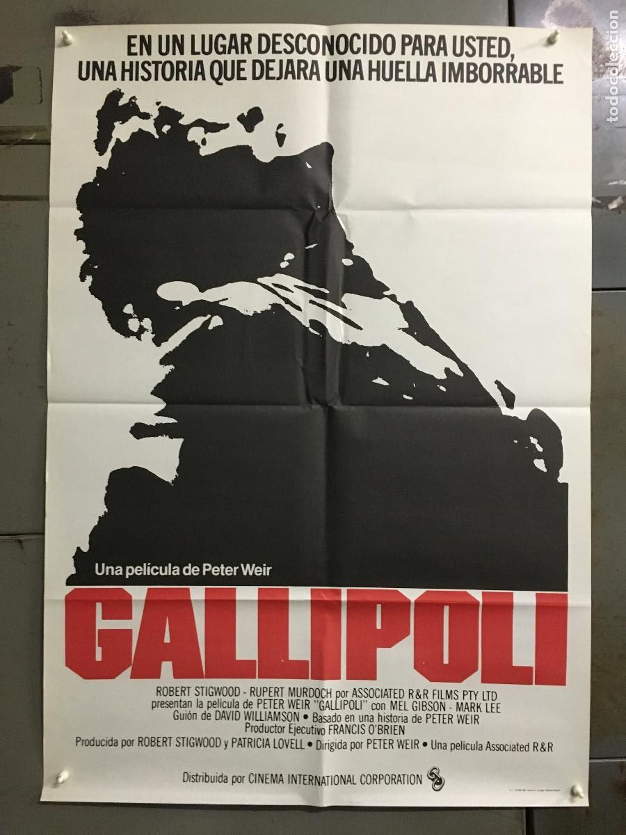 Cine: AFN40 GALLIPOLI MEL GIBSON PETER WEIR POSTER ORIGINAL 70X100 ESTRENO h3