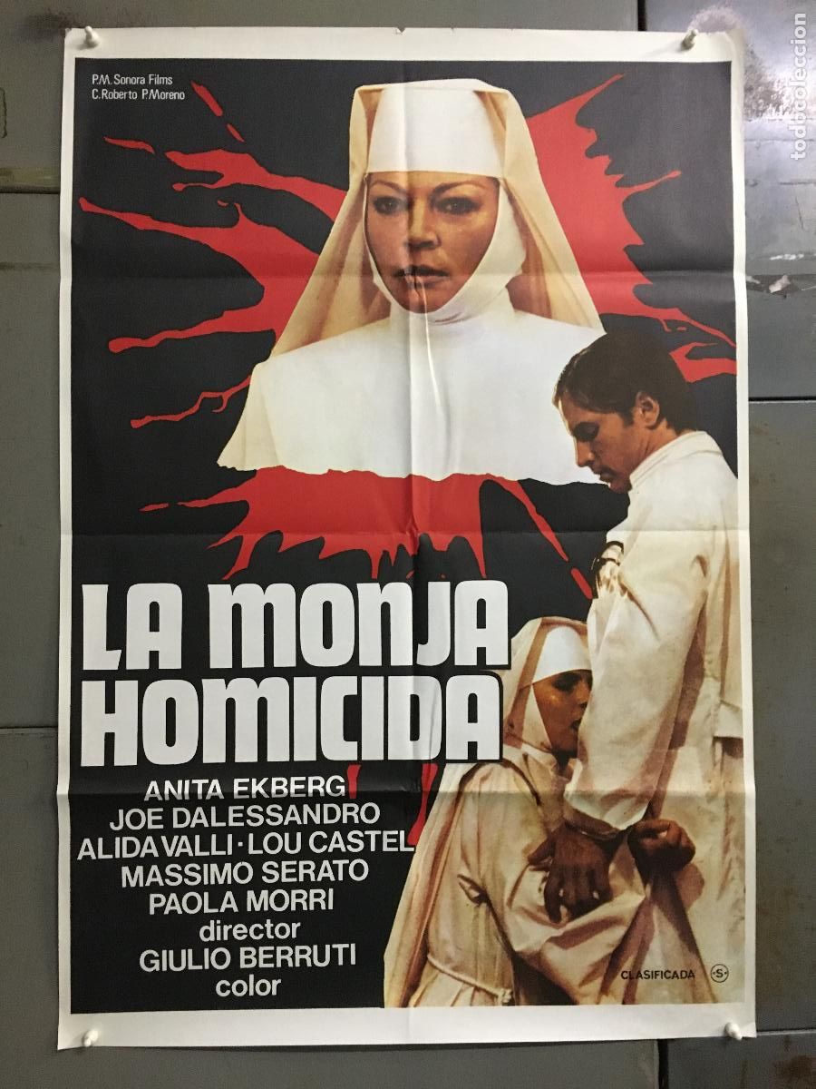 Cine: AFN46 LA MONJA HOMICIDA ANITA EKBERG JOE D'ALLESANDRO POSTER ORIGINAL 70X100 ESTRENO h3
