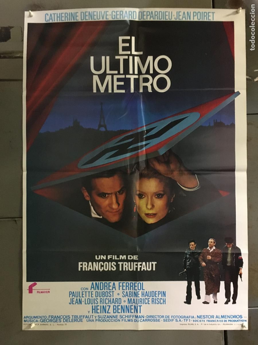 Cine: AFN55 EL ULTIMO METRO TRUFFAUT CATHERINE DENEUVE GERARD DEPARDIEU POSTER ORIGINAL 70X100 ESTRENO h3