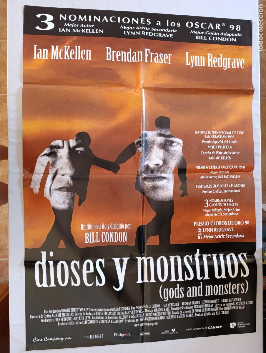 Cine: POSTER ORIGINAL DIOSES Y MONSTRUOS - 97 X 68 CM - IAN MCKELLEN, BRENDAN FRASER (387)