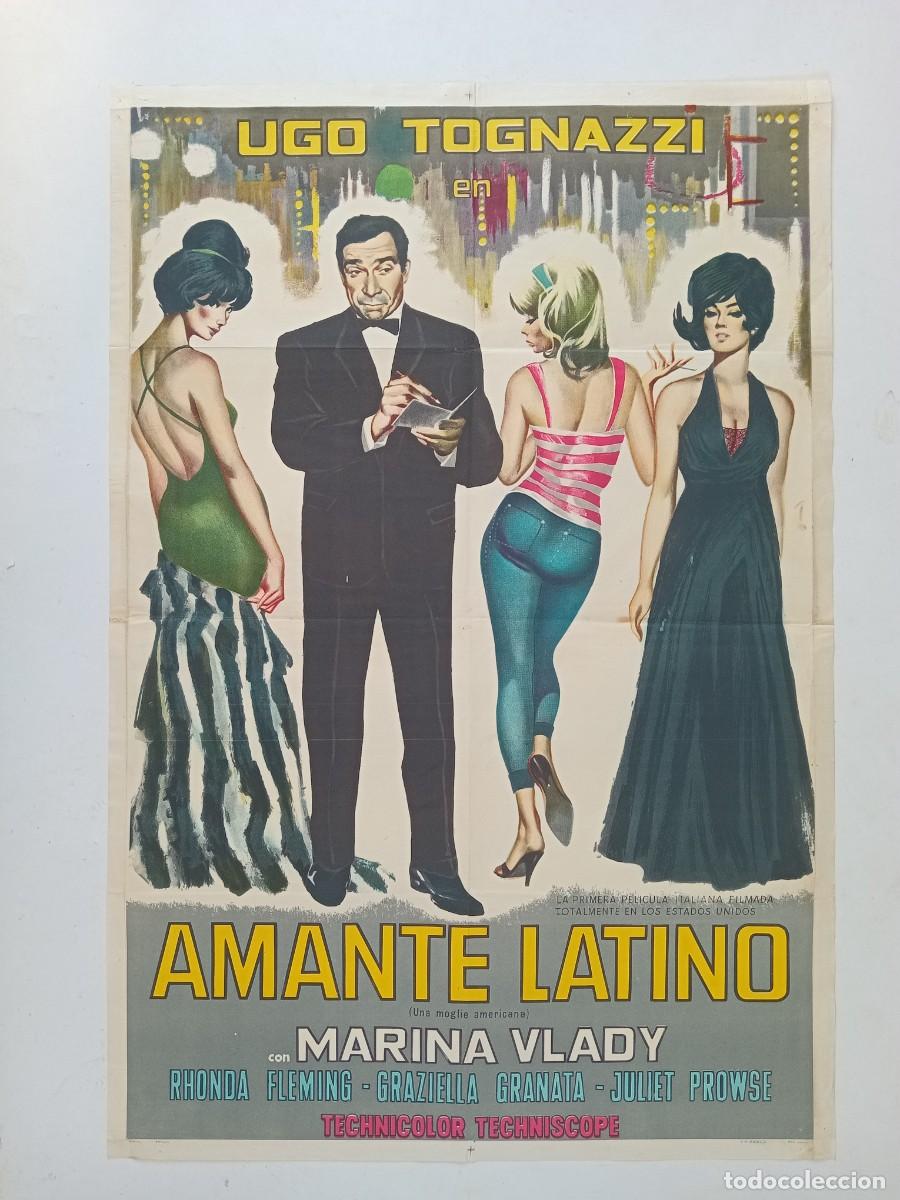 Cine: AMANTE LATINO (1965) cartel argentino 110 x 75 litografico Ugo Tognazz, Marina Vlady Rhonda Fleming