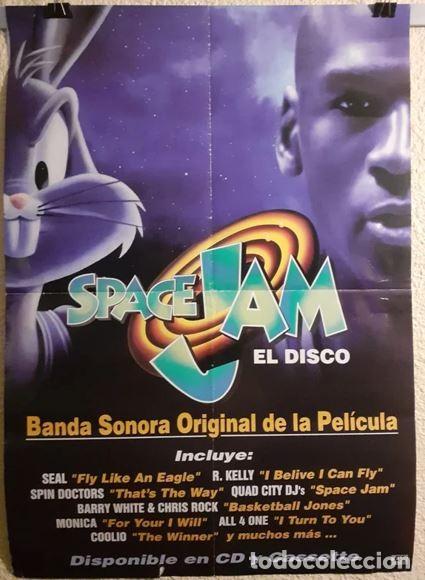 Cine: Cartel original promocional Banda Sonora Space Jam (1996) Tienda de Discos - Michael Jordan Muy raro