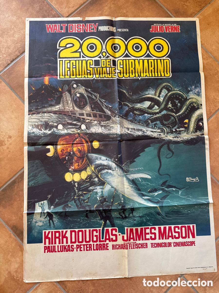 Cine: 20000 LEGUAS DE VIAJE SUBMARINO POSTER ORIGINAL ESTRENO WALT DISNEY CARTEL 1976 JULIO VERNE