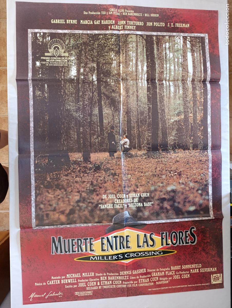 Cine: POSTER ORIGINAL MUERTE ENTRE LAS FLORES (MILLER'S CROSSING) - 98 X 68 CM - HERMANOS COEN (387)