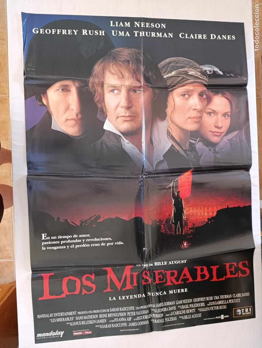 Cine: POSTER ORIGINAL LOS MISERABLES - 95 X 68 CM - LIAM NEESON, GEOFFREY RUSH (387)