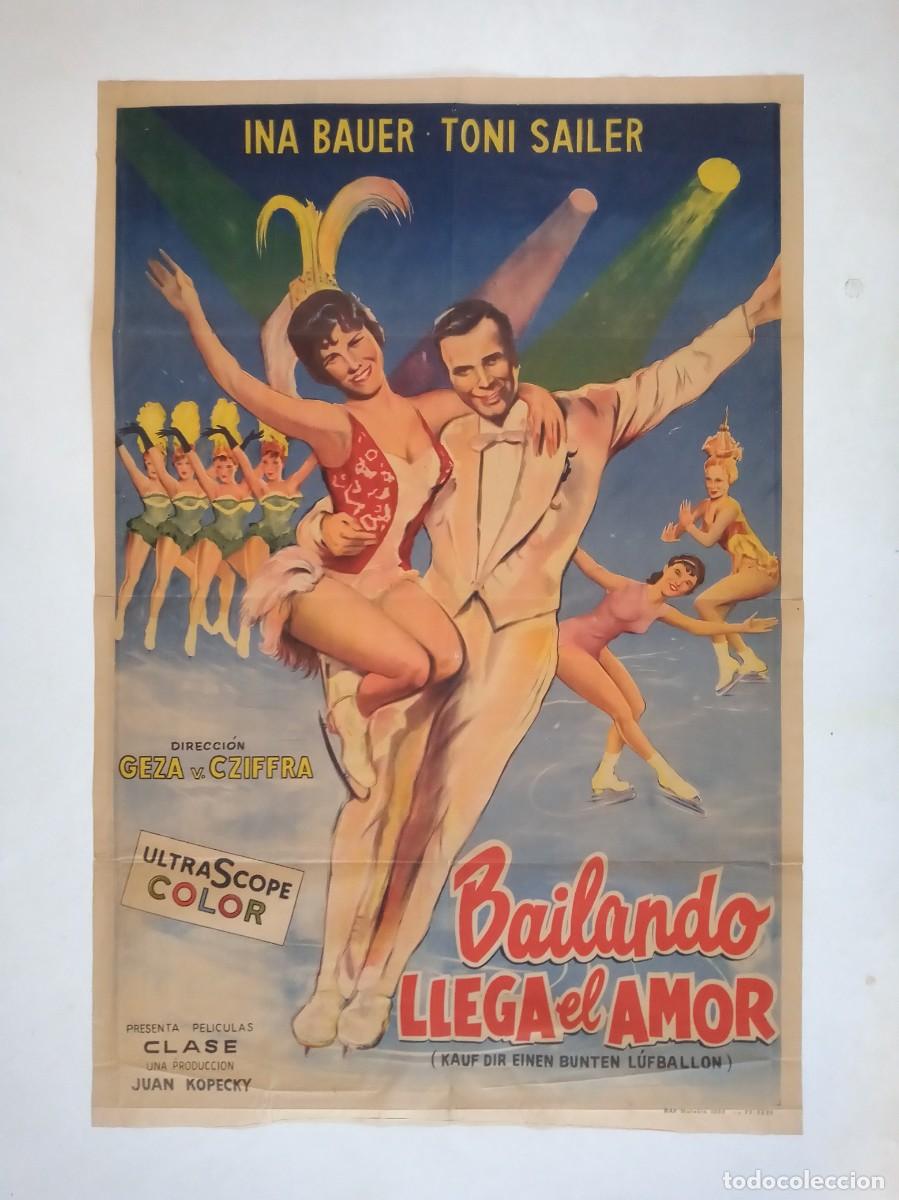 Cine: BAILANDO LLEGO EL AMOR (1961) cartel argentino 110 x 75 litografico Patinaje sobre hielo INA BAUER