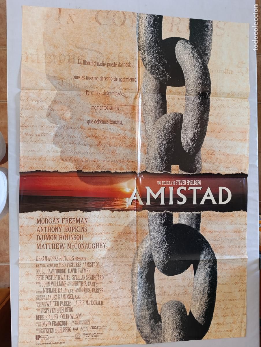 Cine: POSTER ORIGINAL AMISTAD - 98 X 68 CM - MORGAN FREEMAN, ANTHONY HOPKINS (388)
